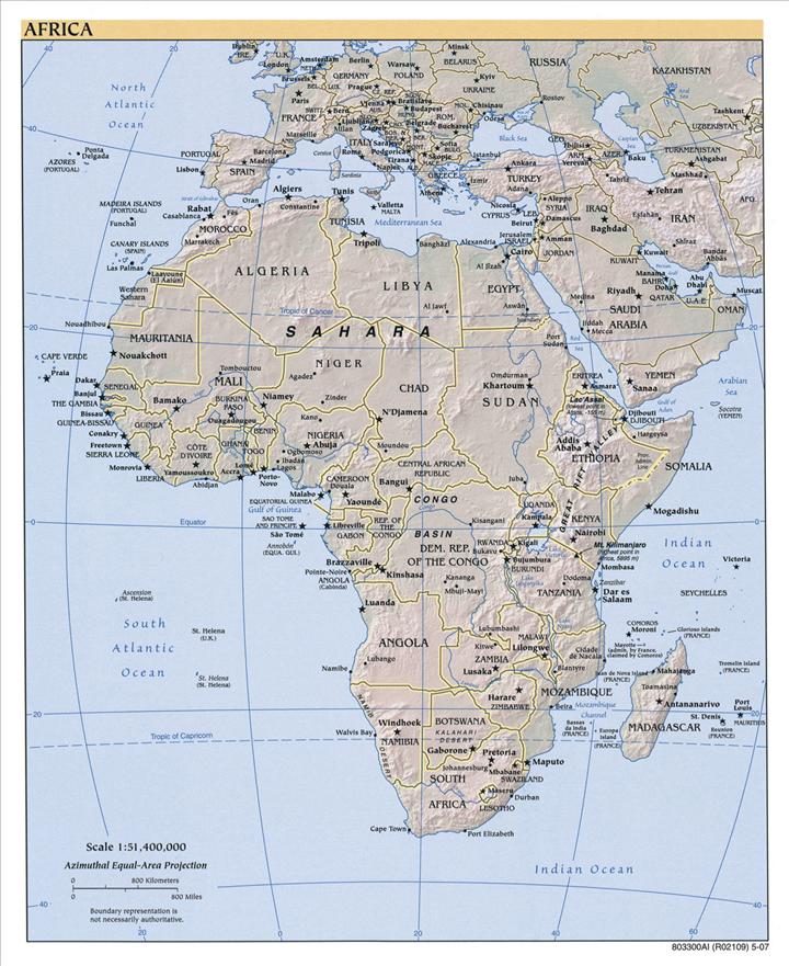 reliéfní mapa Afriky