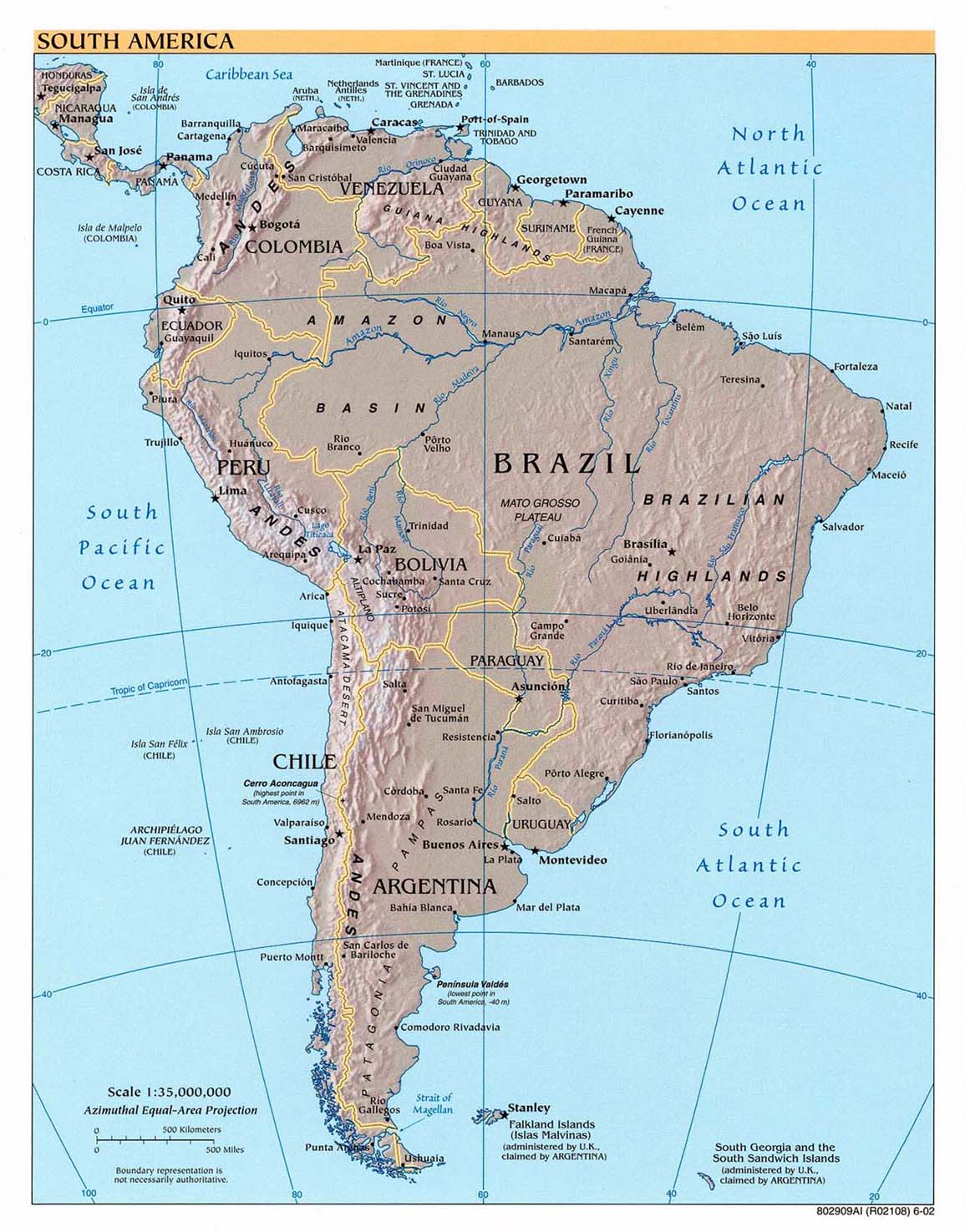 reliéfní mapa Jižní Ameriky