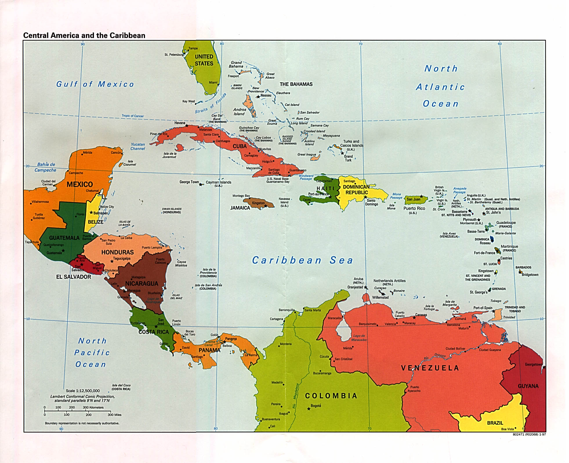 politická mapa Karibiku