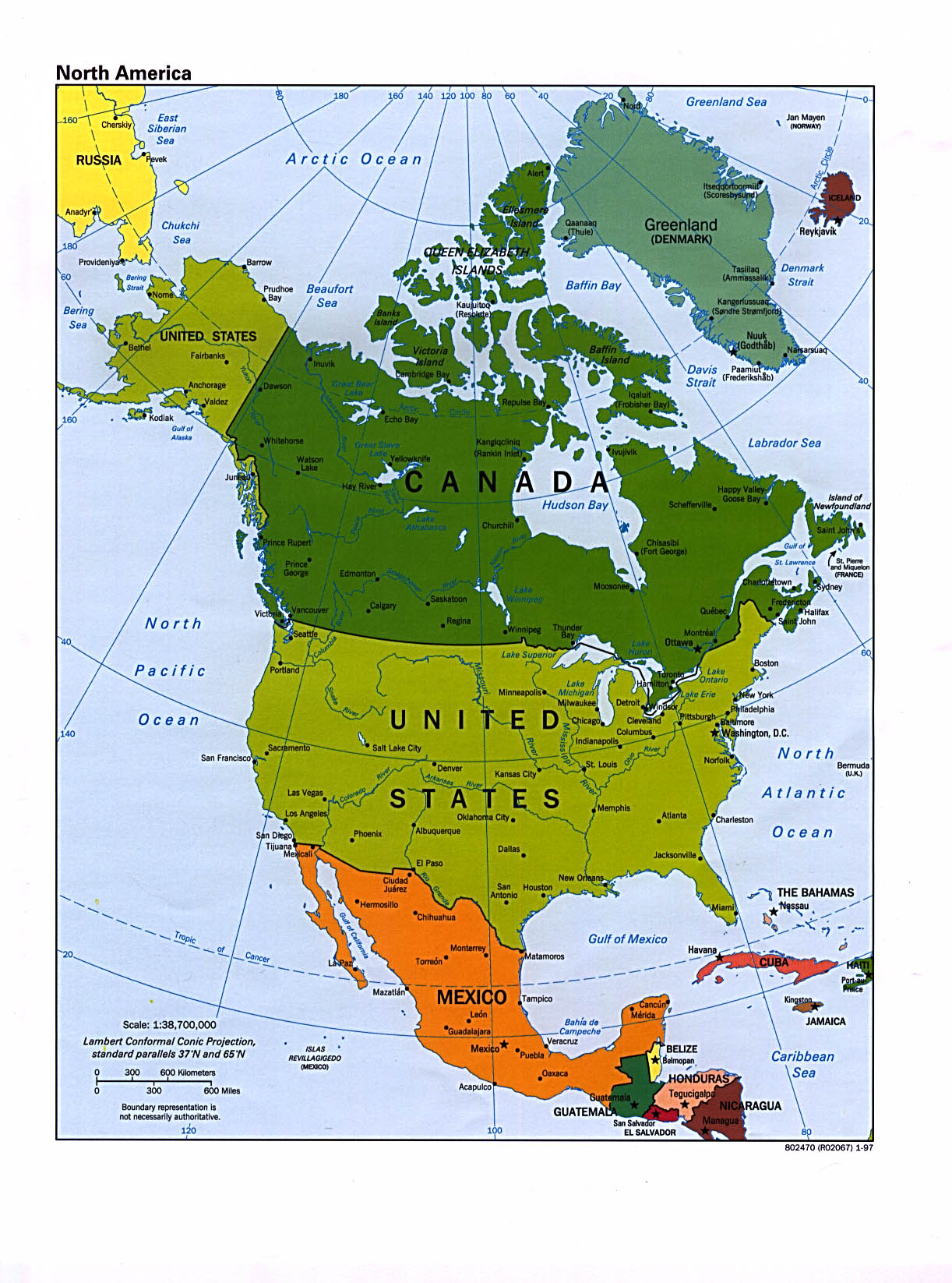 politická mapa Severní Ameriky