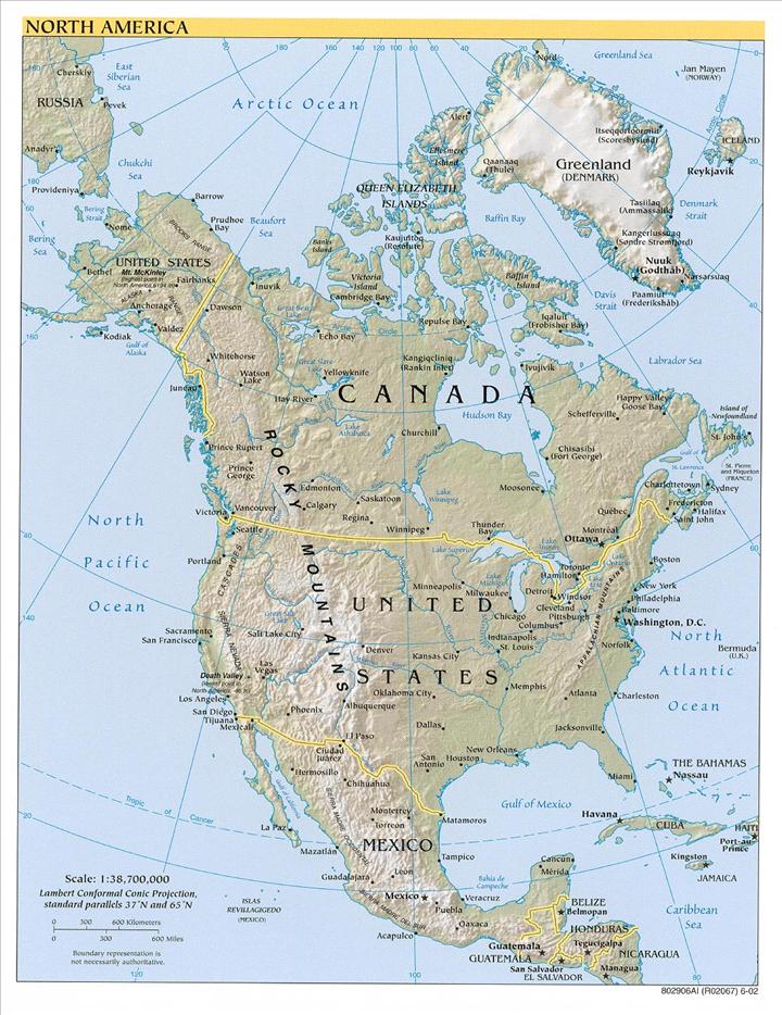 reliéfní mapa Severní Ameriky