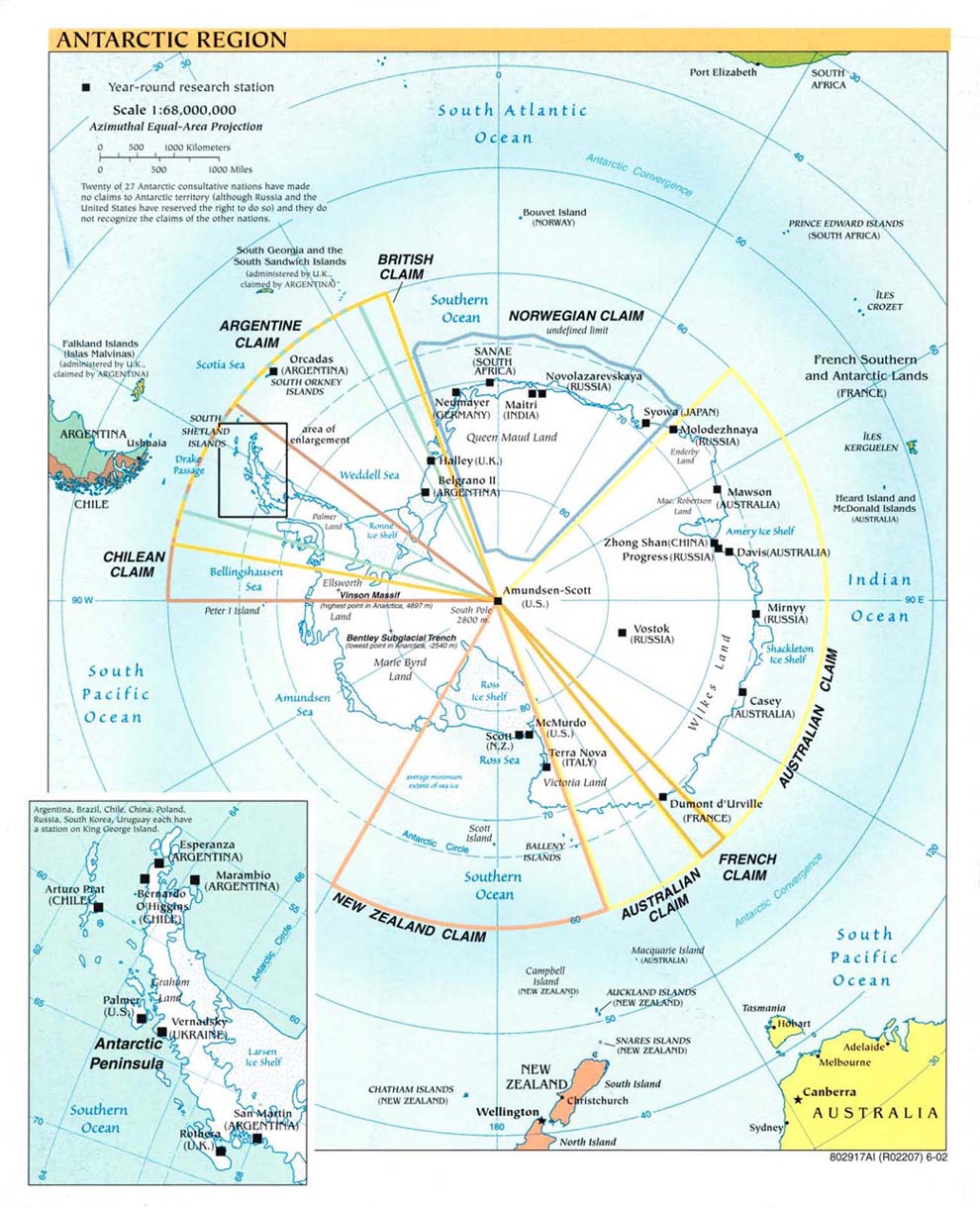 politická mapa Antarktidy