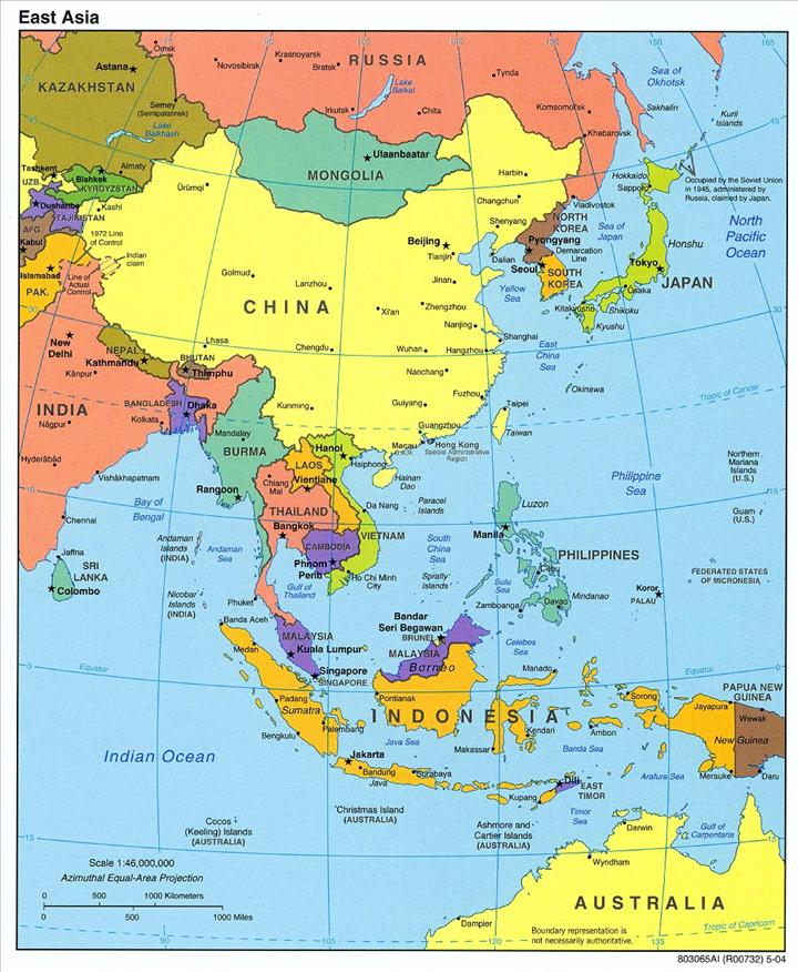mapa východní Asie