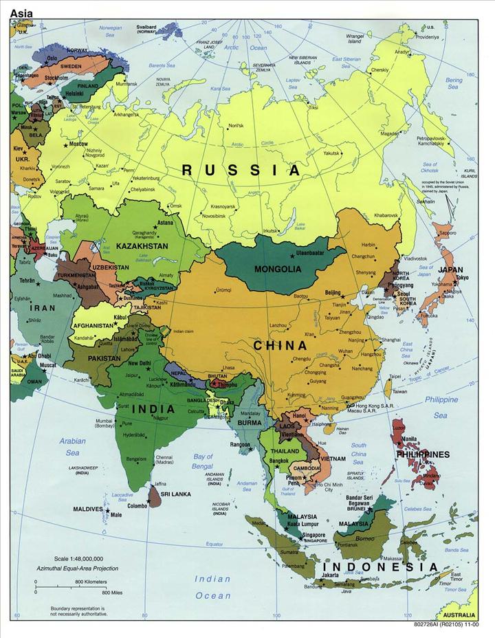 politická mapa Asie