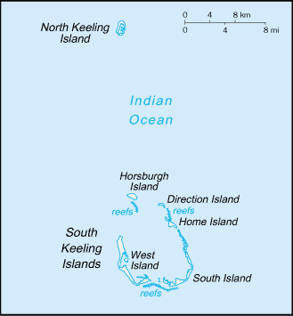 malá mapa Kokosových ostrovů