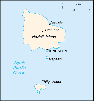 malá mapa ostrova Norfolk