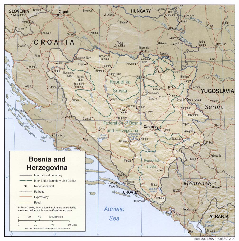 reliéfní mapa Bosny a Hercegoviny