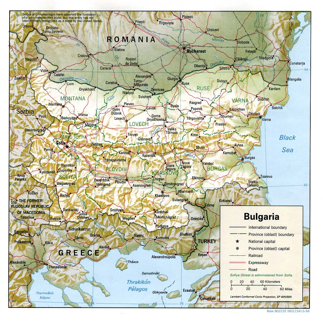 reliéfní mapa Bulharska