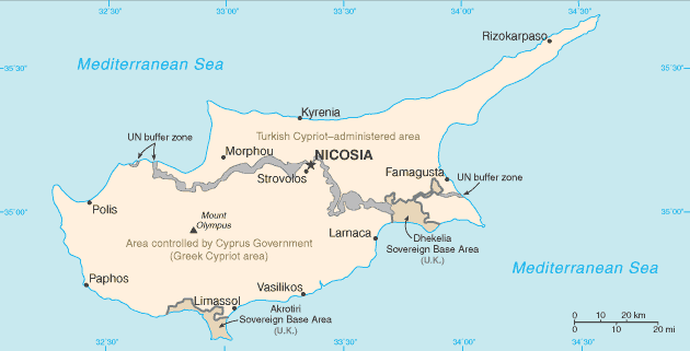 malá mapa Kypru