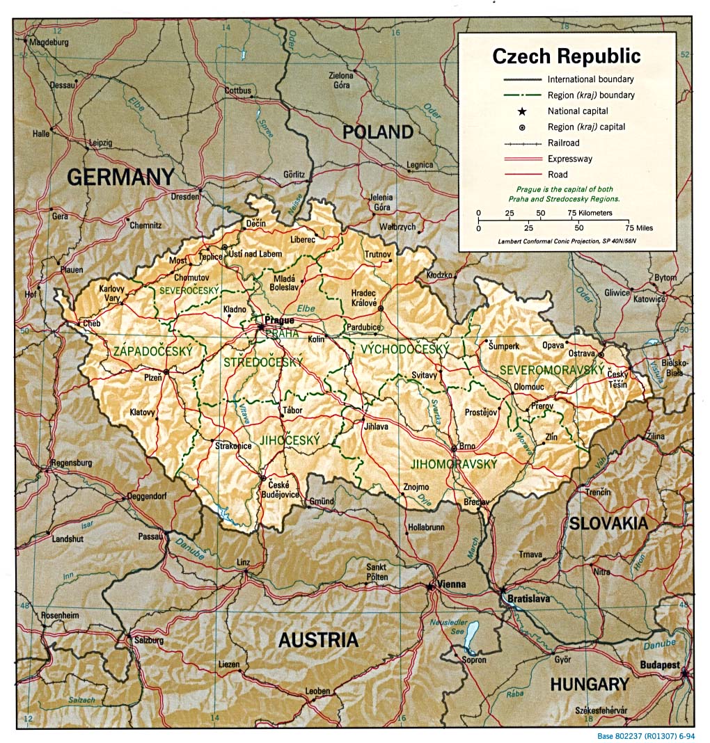 reliéfní mapa Česka