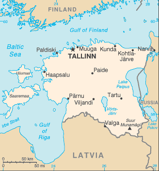 malá mapa Estonska