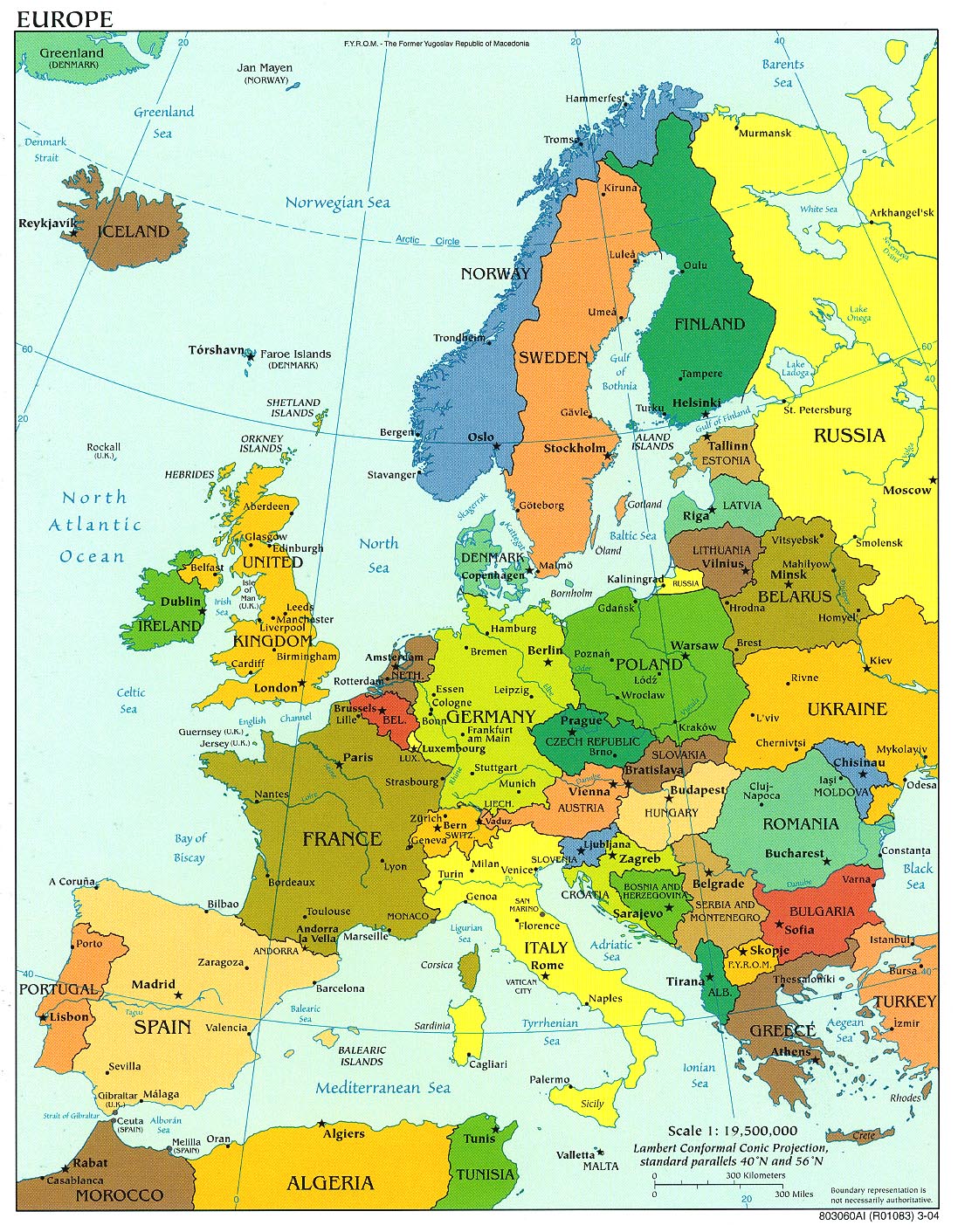 politická mapa Evropy
