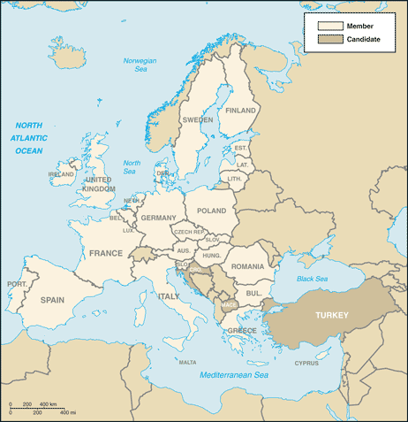 malá mapa Evropské unie