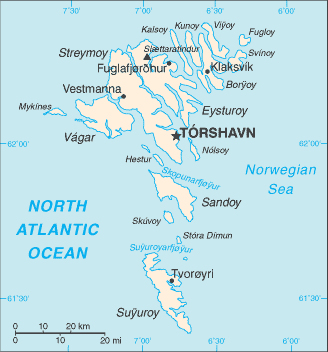 malá mapa Faerských ostrovů