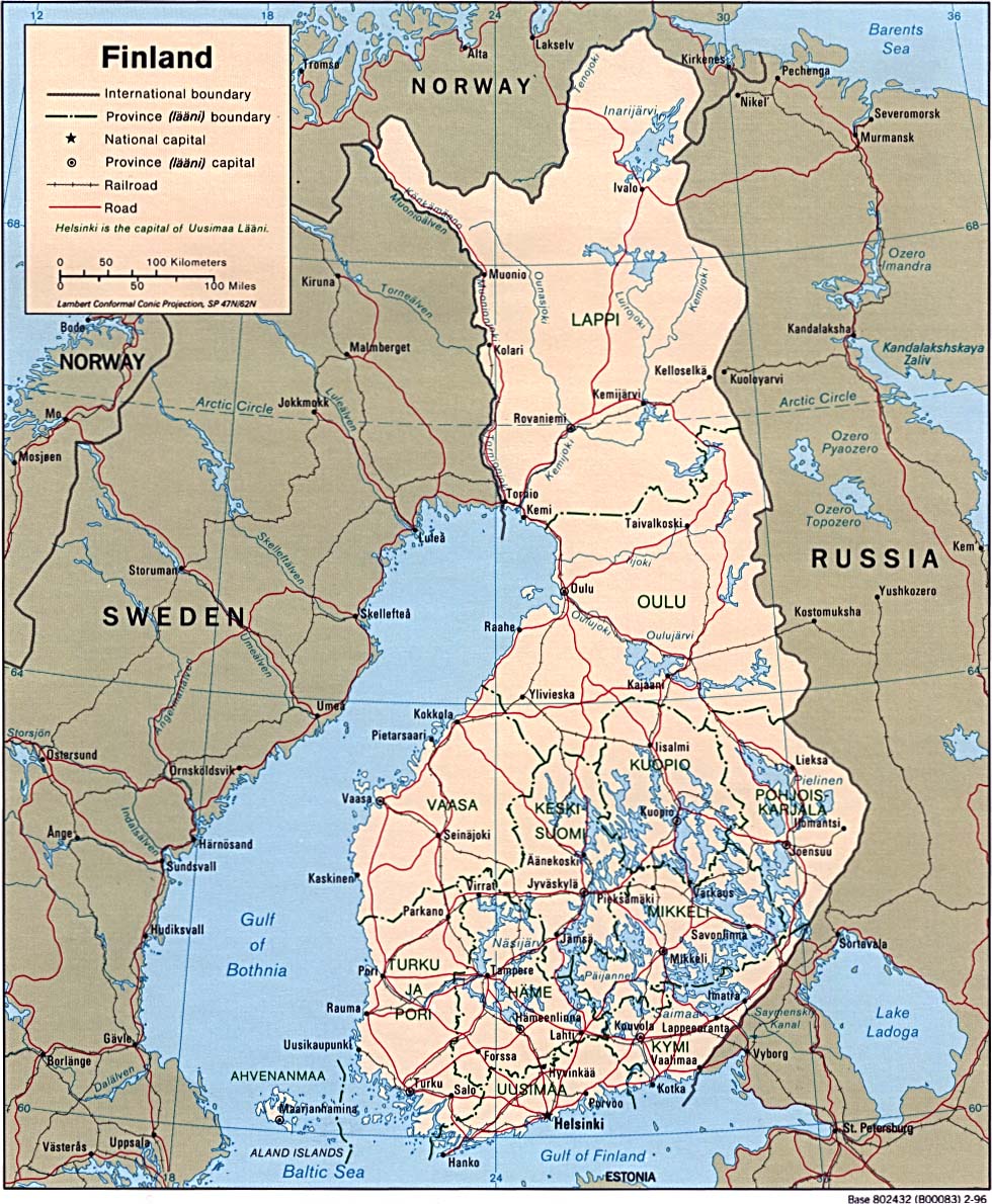 politická mapa Finska