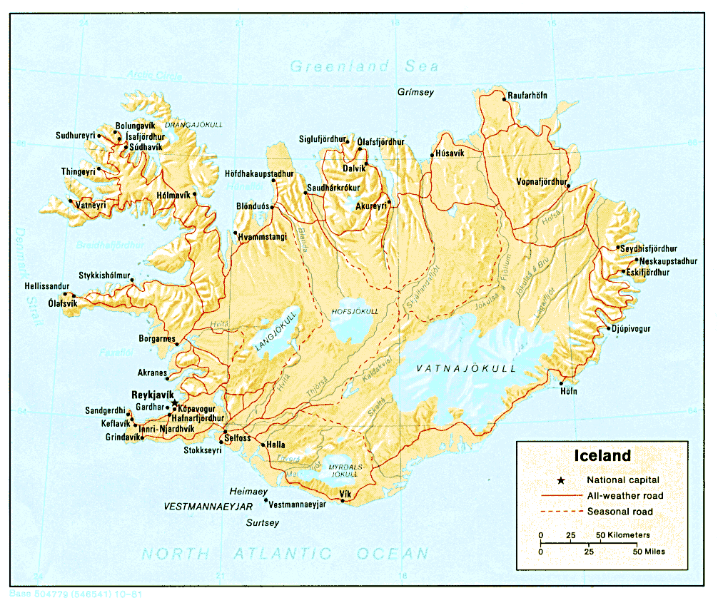 reliéfní mapa Islandu