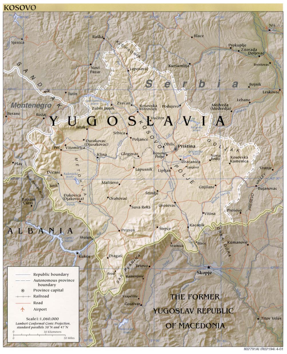 reliéfní mapa Kosova