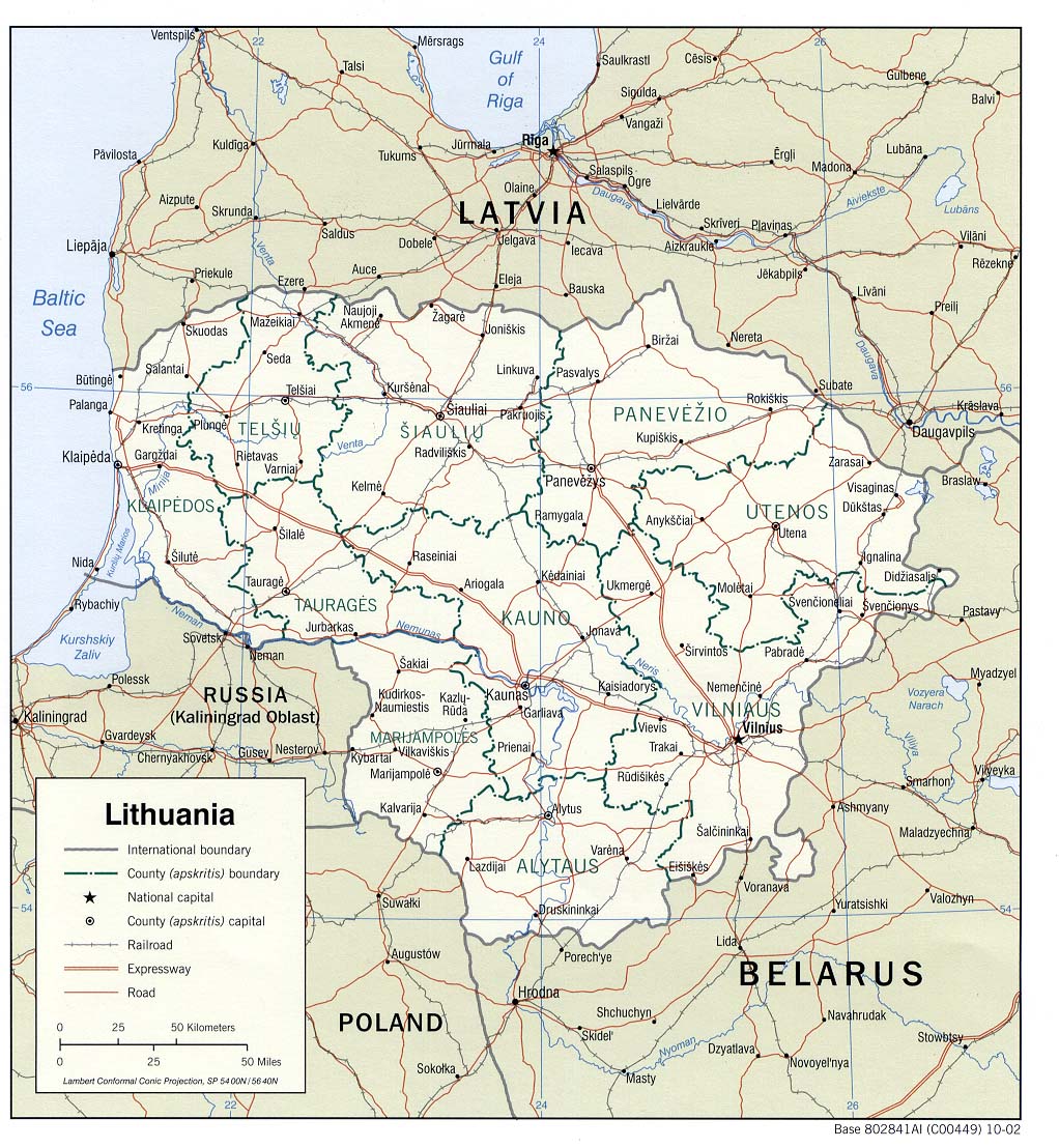 politická mapa Litvy