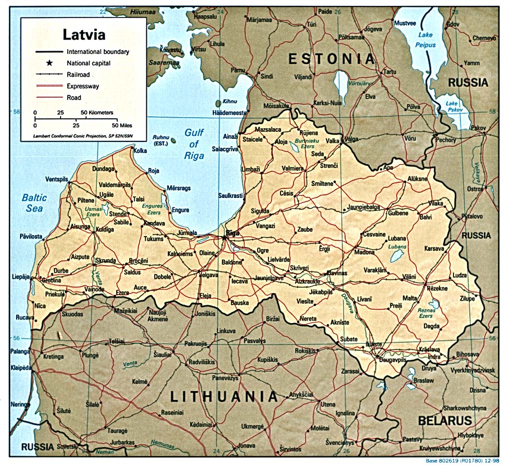reliéfní mapa Lotyšska