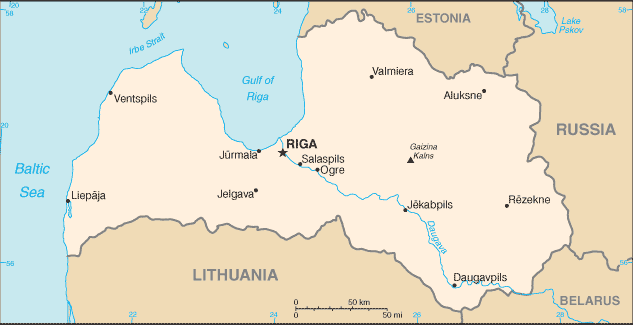 malá mapa Lotyšska