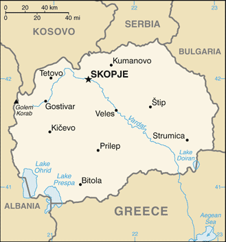 malá mapa Severní Makedonie