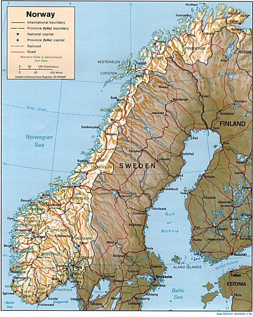 reliéfní mapa Norska