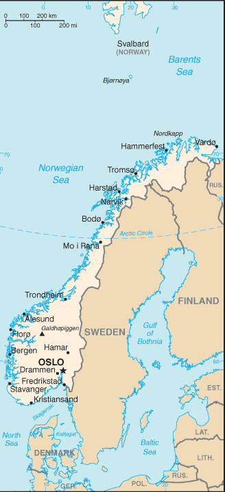 malá mapa Norska
