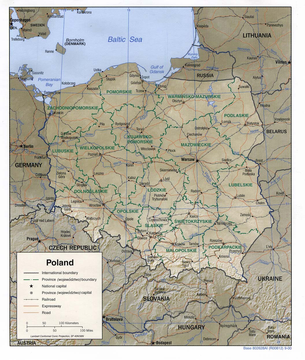 reliéfní mapa Polska