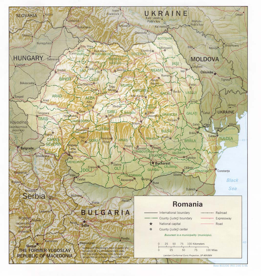 reliéfní mapa Rumunska