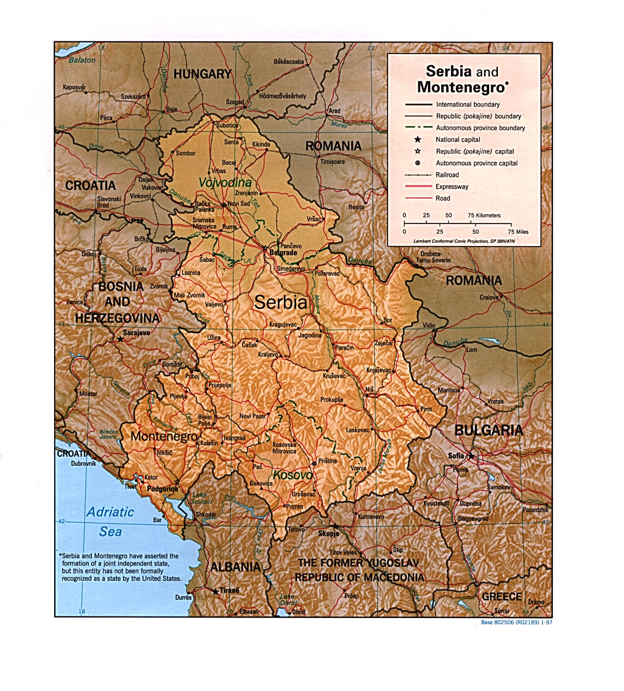 reliéfní mapa Srbska