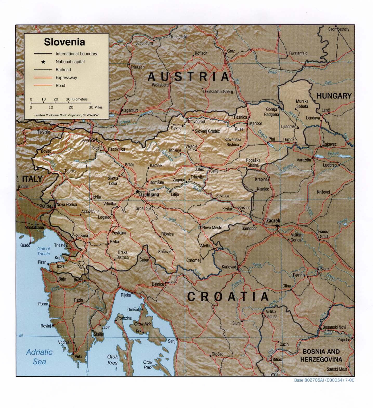 reliéfní mapa Slovinska
