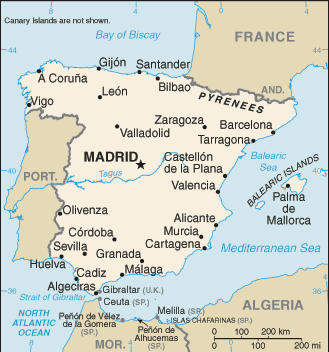 malá mapa Španělska
