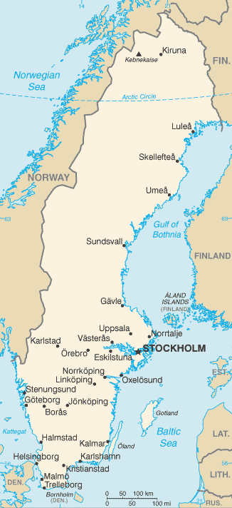 malá mapa Švédska