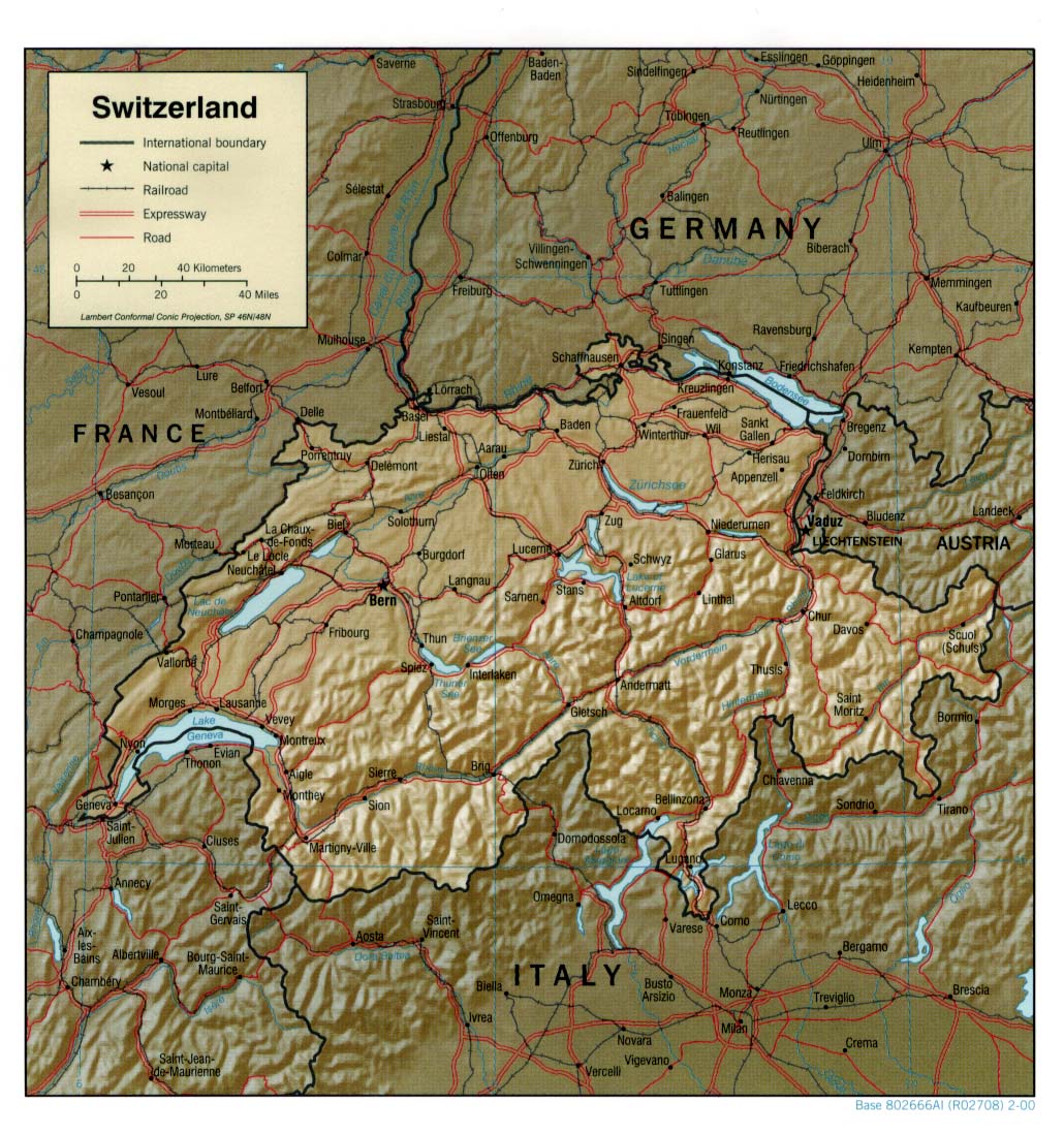 reliéfní mapa Švýcarska