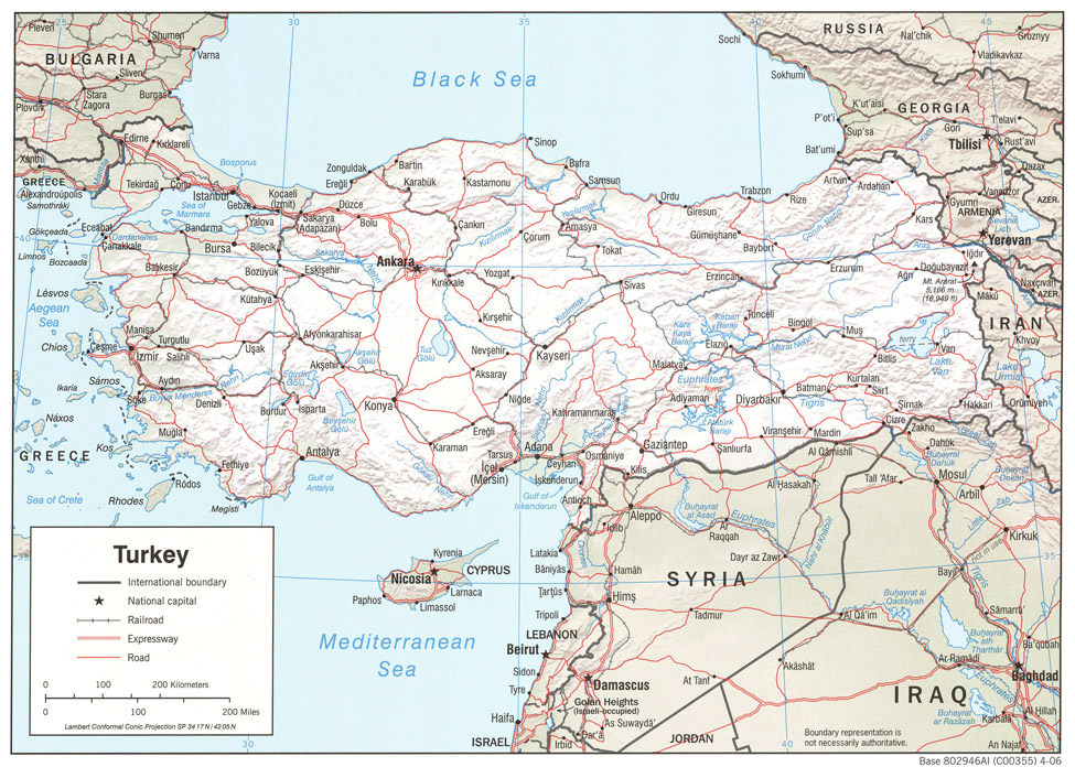 reliéfní mapa Turecka