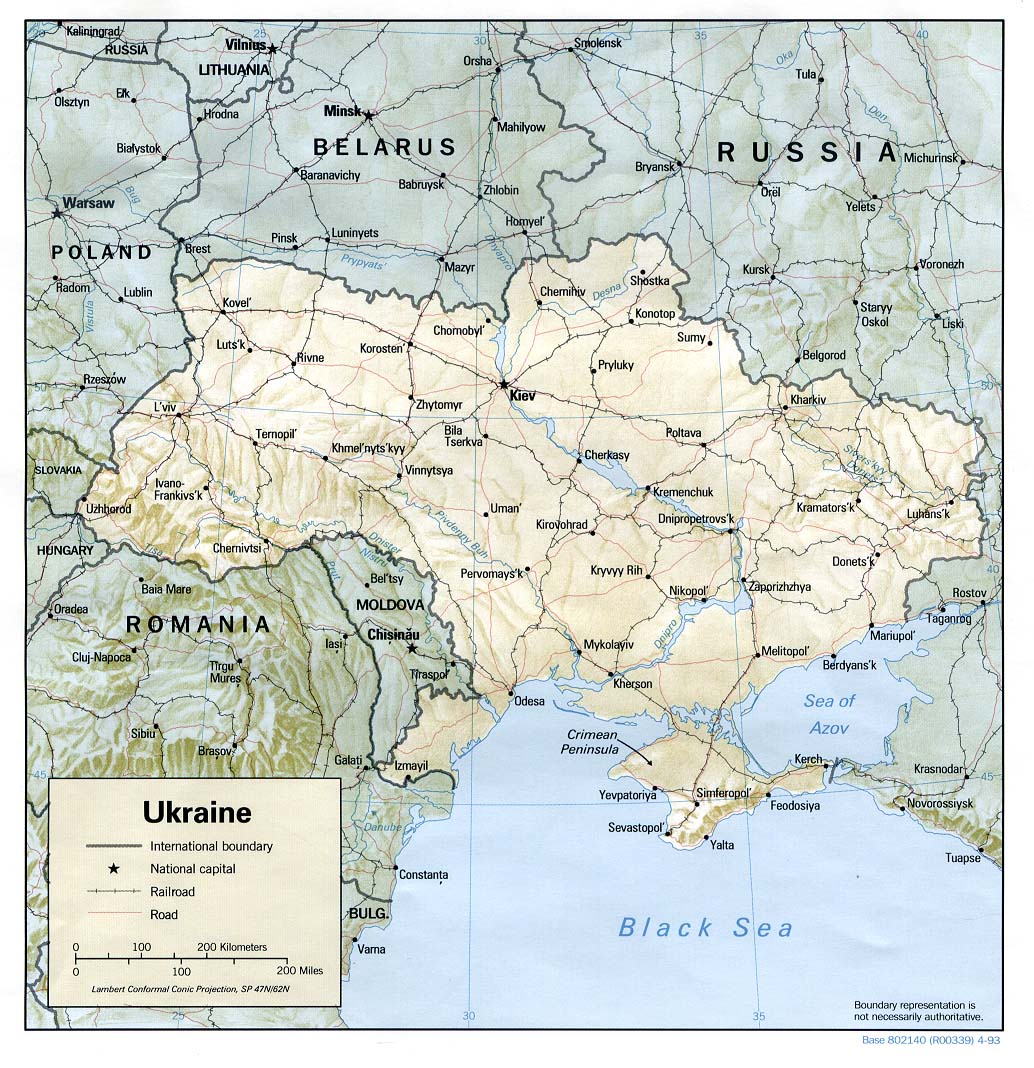 reliéfní mapa Ukrajiny