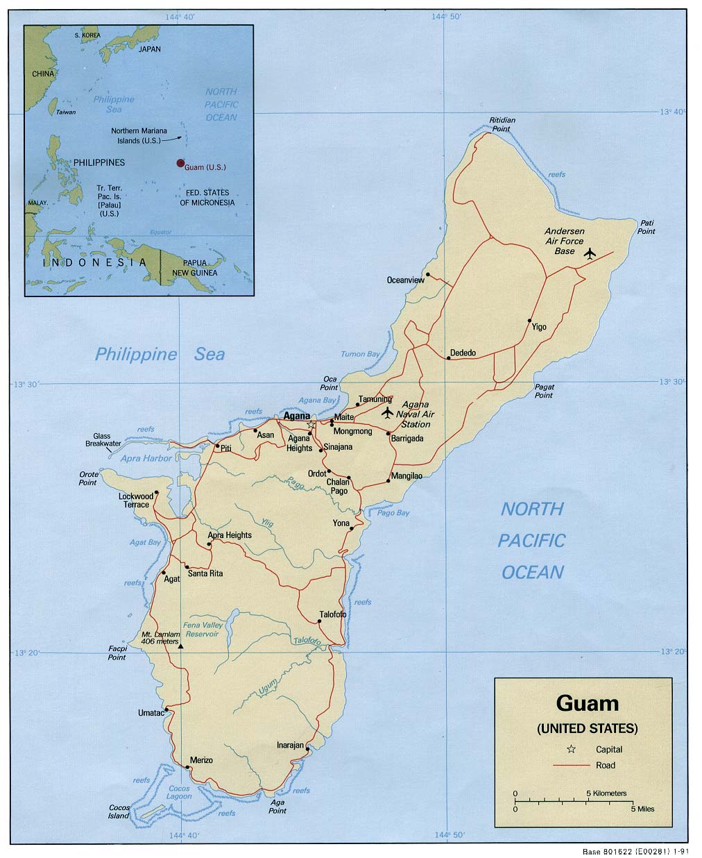 politická mapa ostrova Guam