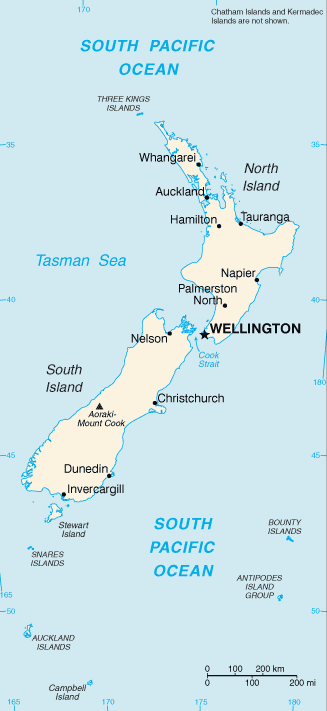 malá mapa Nového Zélandu