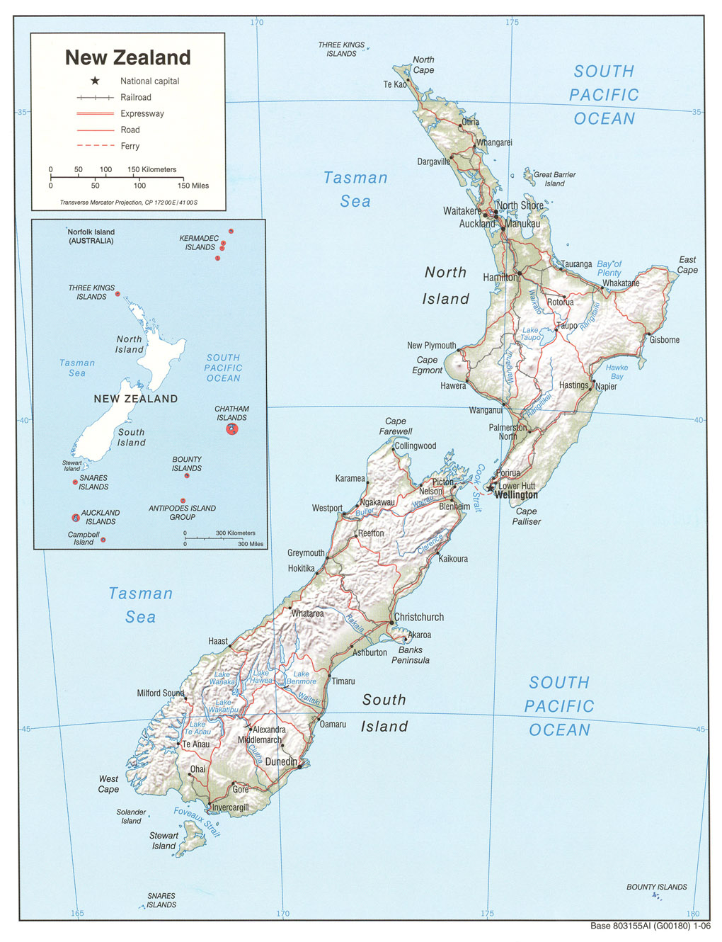 reliéfní mapa Novéh Zélandu