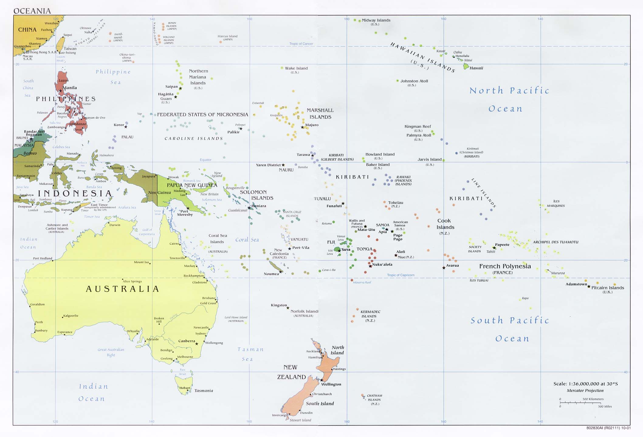 politická mapa Oceánie