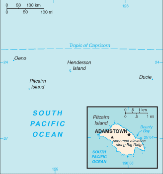 malá mapa Pitcairnových ostrovů