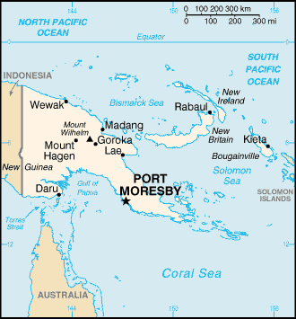 malá mapa Papuy Nové Guiney