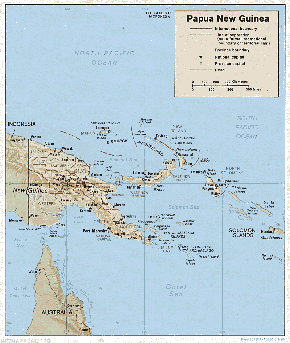 reliéfní mapa Papuy Nové Guiney