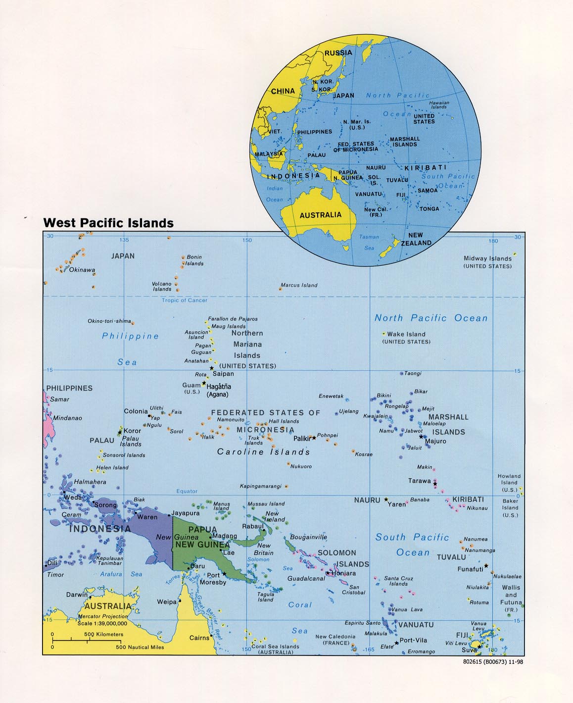 politická mapa západní části Oceánie